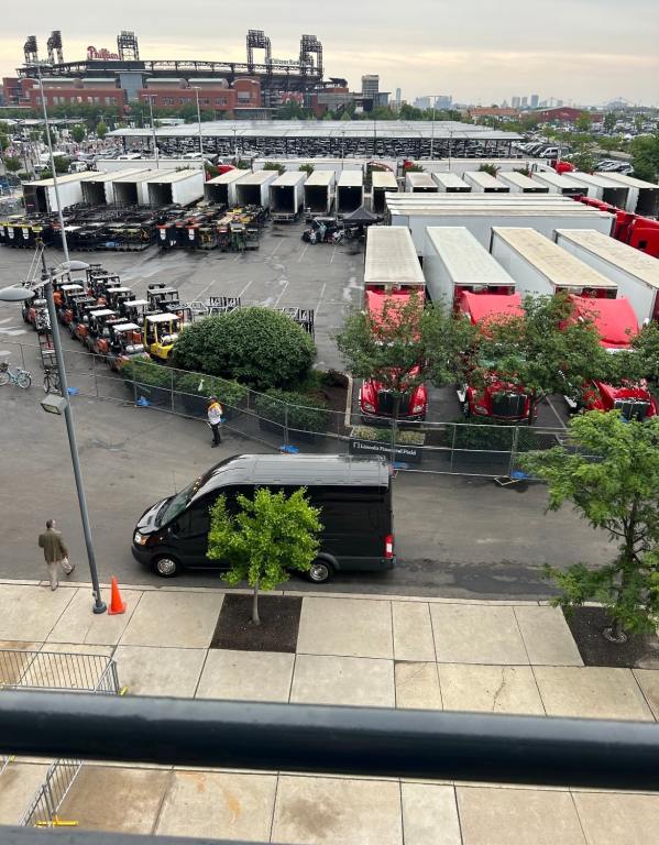 The Taylor Swift concert trucks outside Lincoln Financial Field