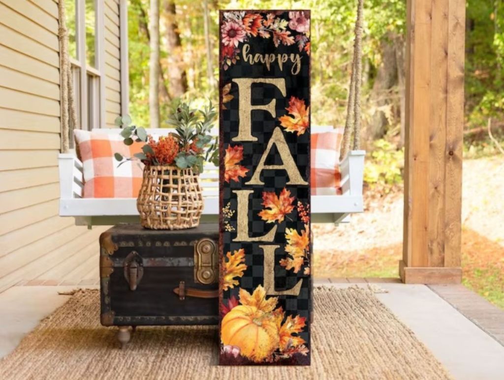 happy fall falling leaves festive fall decor wooden sign