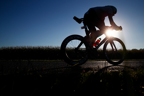  An athlete competes in the bike leg of Ironman