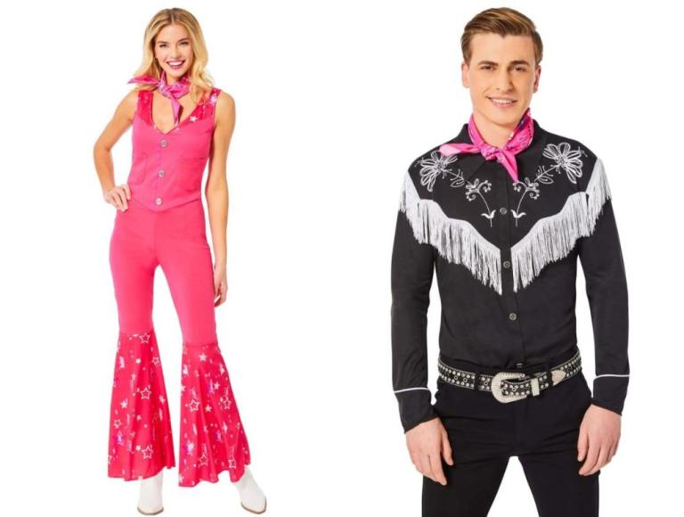 pink barbie cowgirl and black ken cowboy halloween costume.