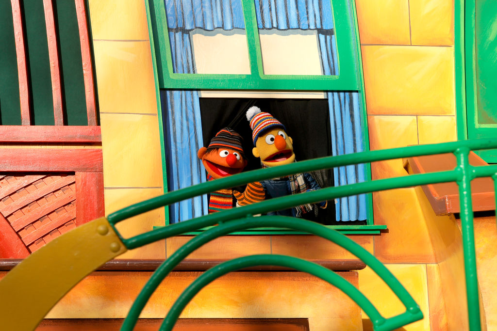 Bert and Ernie on the Sesame Street float during the 95th Macy's Thanksgiving Day Parade